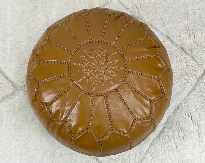 Handcrafted Moroccan Leather Pouf – Made from Premium Natural Leather, Perfect for Adding Authentic Decor and Comfort to Any Space