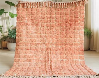Viral Pink Moroccan Rug – Checkerboard Shag Carpet Handmade – Soft Fluffy Grid Design – Boho Rug Room Decor – Cozy Indie Bedroom Rug - Rugs