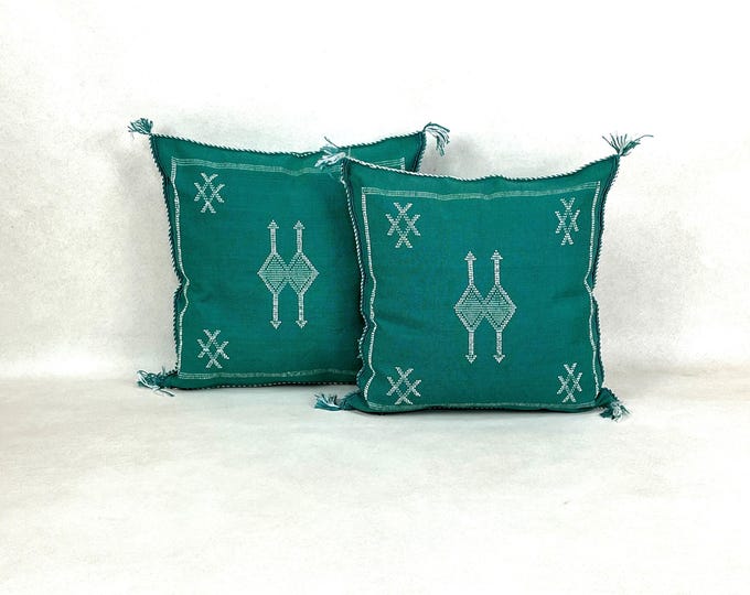 Arab Cactus Silk Pillow | Moroccan Handmade Boho Cushion | Decorative Throw Pillow Cover