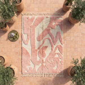 Carved Pink Moroccan Rug, Custom High Pile Wool Carpet, Abstract Geometric Area Rug, Organic Modern Decor, Handmade image 3