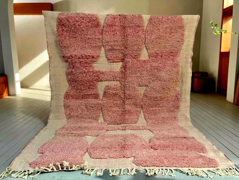 Viral Coquette Pink Rug | Soft Moroccan Berber Carpet | Beni Mrirt Style Handmade Wool Rug | Aesthetic Boho Decor Must-Have - Pink Beni Rug image 2