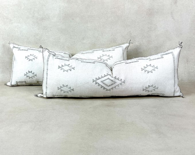 Light White Cactus Silk Pillow, Sabra Silk Pillow, 14x36 Moroccan Pillow, Boho Throw Pillow, Bohemian Cushion, Decorative Pillow Covers
