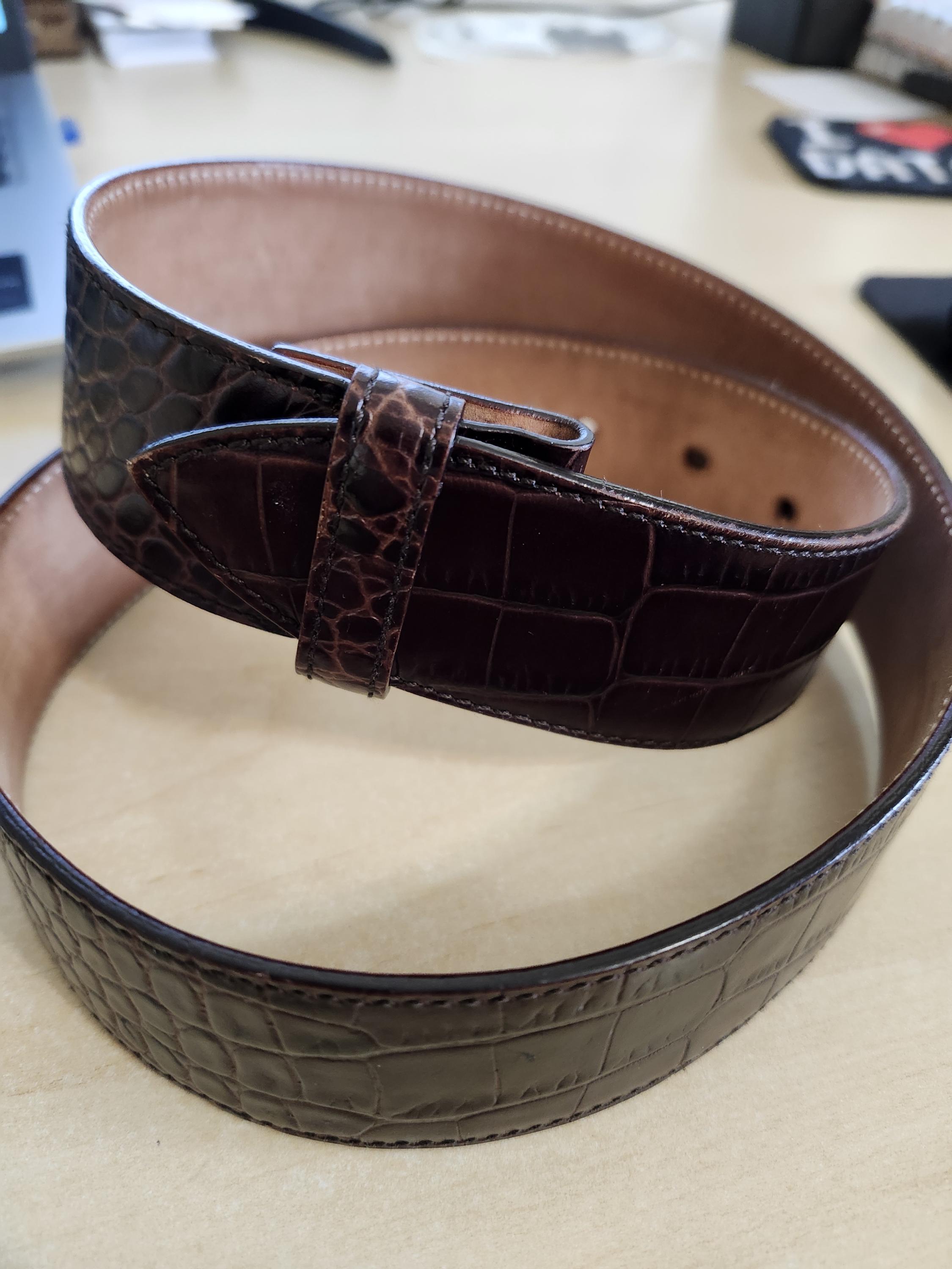 Ceinture AUDREY TALBOTT En Cuir Marron - Taille M - Imprimé Croco - Made In Italy - Occasion Excellente