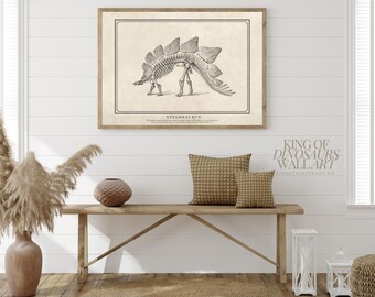Dinosaur Art Digital Download, Stegosaurus, Kids Nursery Decor, Jesus, Bible Verse, Traditional, Beige, Vintage Fossil