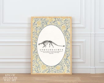 Dinosaur Art Digital Download, Ankylosaurus, Kids Nursery Decor, Jesus, Bible Verse, Traditional, Beige, Vintage Stripe, Fossil
