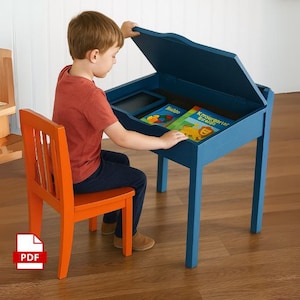 Projeto de marcenaria para mesa infantil faça você mesmo em PDF | Mesa elevatória infantil com compartimento para armazenamento | Projeto de móveis para download digital | Fácil de construir para iniciantes