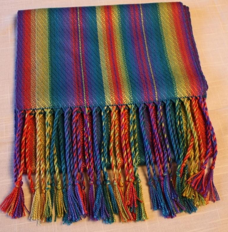 Purple Rainbow Handwoven Scarf in Hand Dyed Cozy Cotton and Silk