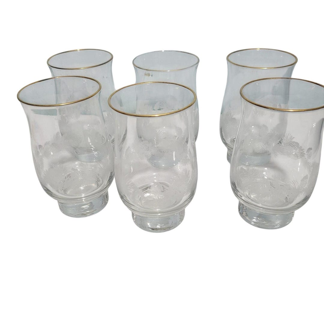 Vintage Libbey Winter Frosted Pine Cone Gold Rimmed Lot of 6 Glass ...