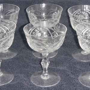 CHAMPAGNE  /  TALL SHERBET Bohemian Czech Pinwheel  Star Cut Crystal  -  Set of 6