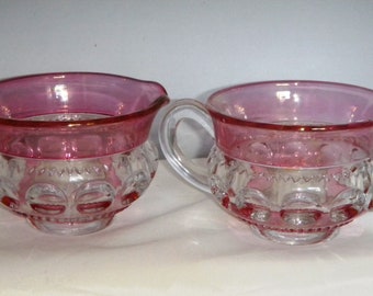 Creme & Zucker Set - TIFFIN Franziskaner - KINGS CROWN Cranberry Rubin Flash Glas Fingerabdruck