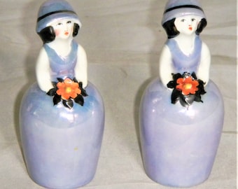 Rare Noritake Deco Lady Masked Pierrette Salt & Pepper Shakers Set