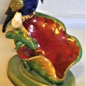Majolica Bird Perched on A Floral Water Lily by or in Style of Joseph Holdcroft ca 1880