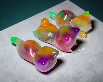 3D Neon Cat Resin Magnets | Handmade Kitten Sculpture Set (3) | Unique Gifts
