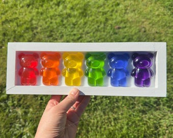 3D Teddy Bears Resin, Candy Theme Wall Decor, Transparent Rainbow Pop Art Gallery (12"x 4")