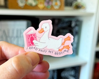 Sticker met ganslezing | Sticker boekenliefhebber 'Ik las voor het slapengaan'