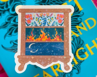 Op ACOTAR geïnspireerde geschilderde dressoirsticker | Fantasie boekenachtige sticker | Booktok Romantasy-cadeau | Kindle-laptopsticker