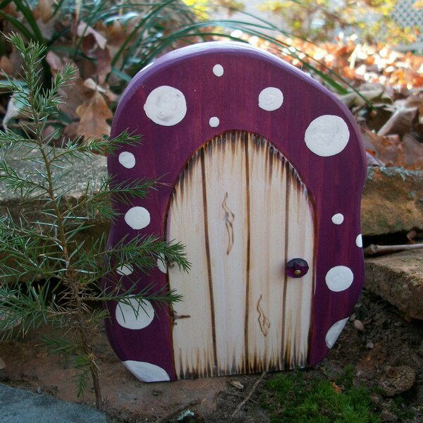 Fairy Door for Enchanted Gardens 6 inches Purple Mushroom Wooden Door