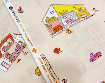 Half Yard cut of Lucky Rabbit Dollhouse fabric in Blush
