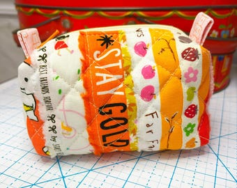 Small Quilted Boxy Pouch Made With Fabric Selvedges
