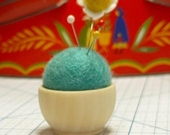 Blue Wool Felt Pincushion