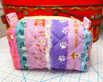 Small Quilted Boxy Pouch Made With Fabric Selvedges