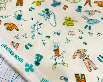 Half Yard cut of Lucky Rabbit Clothes Toss fabric by Heather Ross