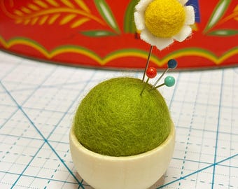 Green Wool Felt Pincushion