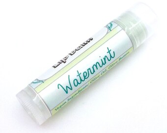 Watermint Vegan Lip Balm. Flavor: Watermint, spearmint, spring water, and birch.
