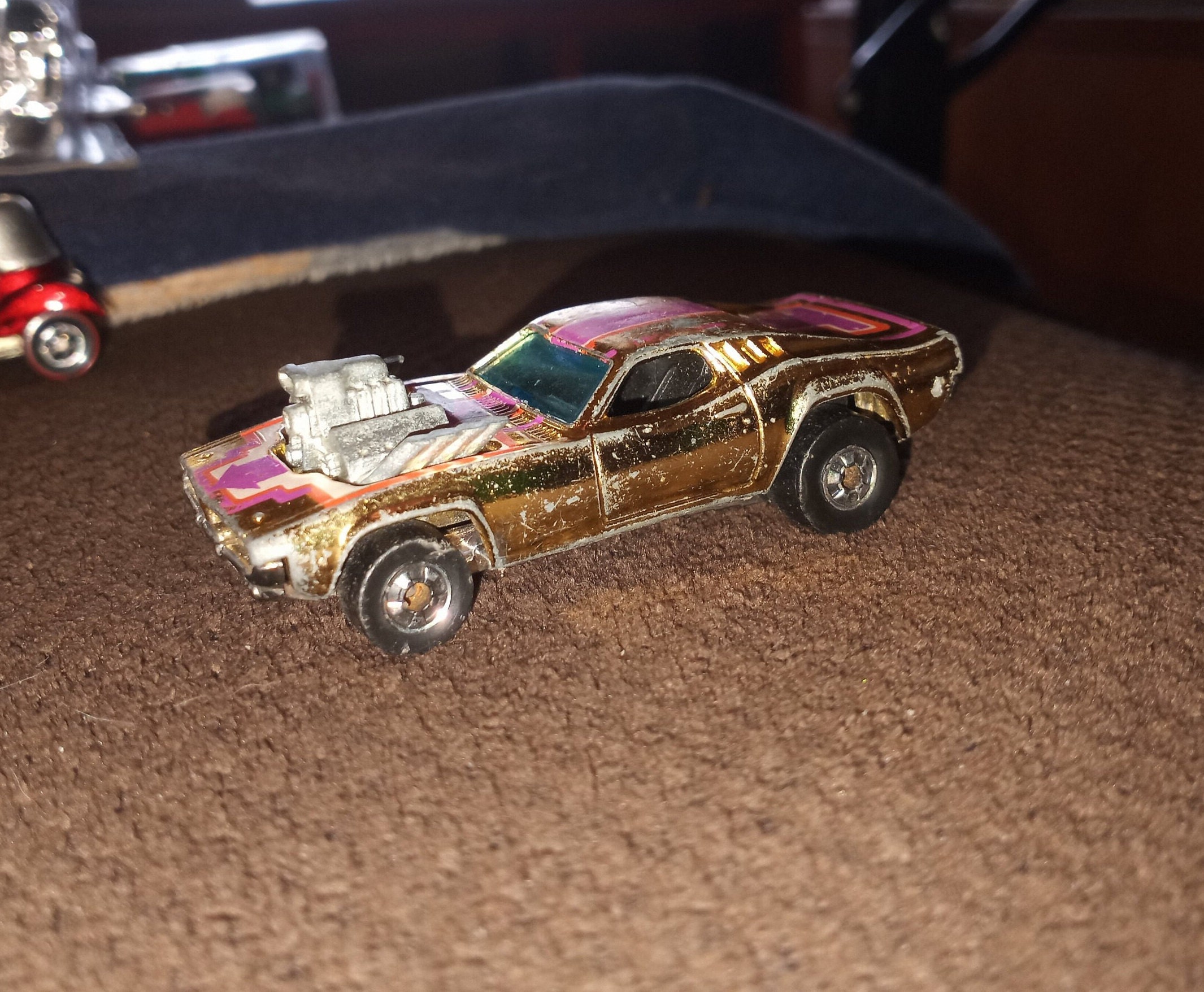 1977 Hot Wheels Flying Colors Gold Chrome Rodger Dodger Blackwall Tires