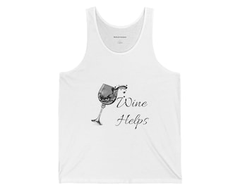 Canotta Wine Helps, maglietta grafica con vino per gli amanti del vino, maglietta senza maniche Bella+Canvas, regalo di vino, canotta divertente per vino, abbigliamento per degustazione di vini