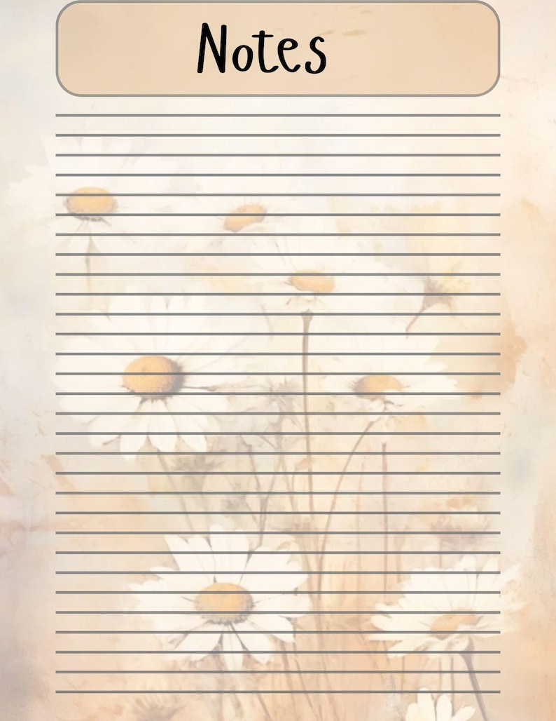 White Daisies Lined Notes Page Printable Beautiful Graphics Images ...