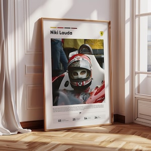 Póster de Niki Lauda / Fórmula 1 / Decoración navideña para el hogar / Entusiastas de los coches / Arte mural minimalista de coches / Póster de F1 / Regalo de F1 / Póster deportivo