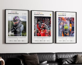 F1 Poster Set: Lewis Hamilton, Charles Leclerc and Lando Norris, Digital Download Wall Art