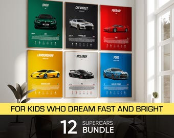 Superbil-posters, set med 12: Bilentusiast, väggkonst (digitala tryck)
