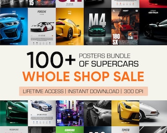 100+ bilposterspaket: Superbil, JDM och klassisk väggkonst (digital nedladdning)