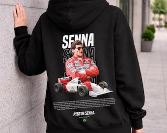 Felpa con cappuccio Ayrton Senna F1 Racing, gadget sportivo con grafica retrò