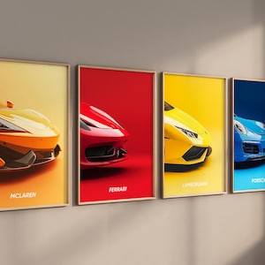スーパーカーバンドルセット4点｜スポーツカーポスター｜ポルシェウォールアート｜子供部屋の装飾｜デジタルダウンロード｜車好きへのギフト｜ポスターアート