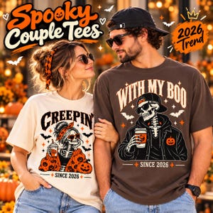 Matching Halloween Couple Shirts, Creep in with My Boo Shirt, Skeleton Couple Tees, Funny Halloween Shirts, His and Hers Halloween Outfit