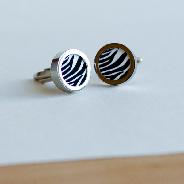 Zebra Stripes on Cufflinks - Unisex cufflinks, cufflinks for Dad, Husband, Weddings, novelty cufflinks for him