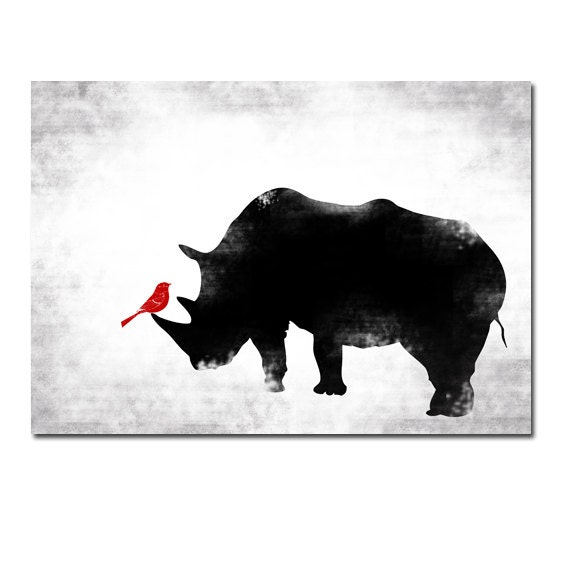Noir Oiseau Rhinocéros Blanc Et Rouge Kids Tirages Dart Art De Rhinocéros Animal Rhino Rhinocéros Noir Des Idées De Décoration Chambre De