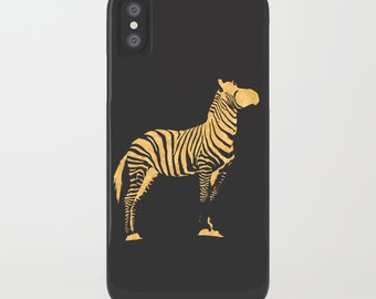 Golden  Zebra on Phone Case - gold silhouette, iPhone X, iPhone 14 Plus, iPhone 11, Samsung S22, iPhone 13