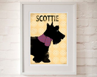 Scottish Terrier Dog illustration - fine art print, scottie , dog art, breed, dog lover,Aberdeen terrier
