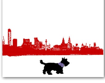 Scottish Terrier Dog in Liverpool city - fine art print, scottie , dog art, breed, dog lover, liverpool  city