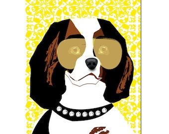 Tricolored Cavalier King Charles Spaniel Dog illustration - fine art print, dog art, breed, dog lover