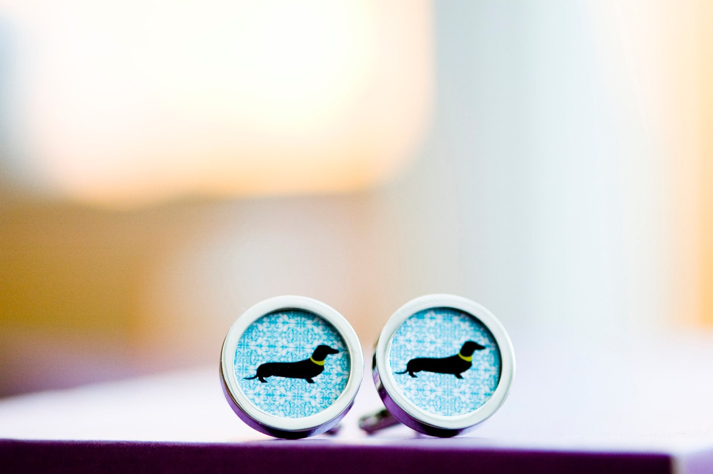 Dachshund Dog on Your Cufflinks on Blue - Mens Cufflinks, Husband ...