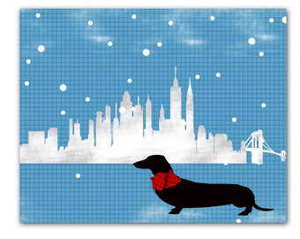 Dachshund in New York City Print - Dachshund  Dog, dachshund Print, dachshund art print, dachshund art, dachshund, new york city, Dog art