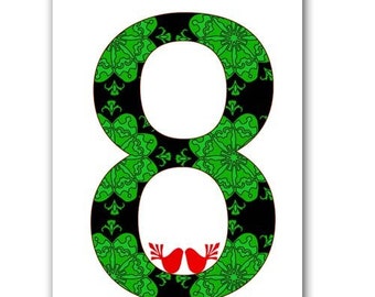 Number Eight with damask design - Fine Art Print