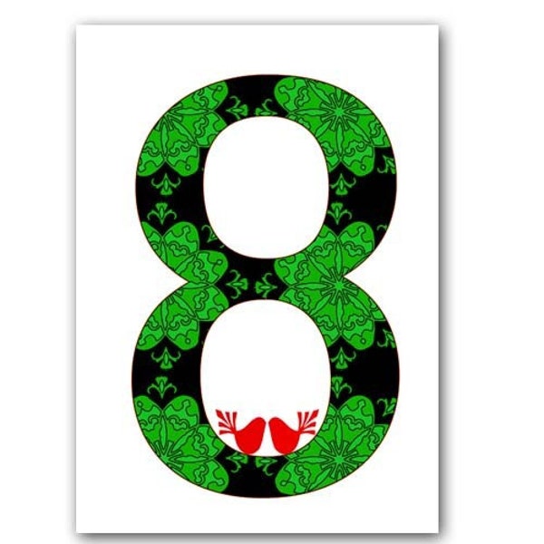 Number Eight with damask design - Fine Art Print