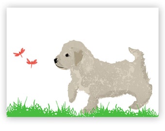 Cockapoo Dog Art Print -  Fine Art Print, pattern, cockapoo puppy chasing dragon fly