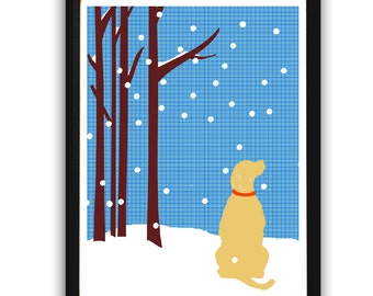 Yellow labrador retriever dog gazing the snow - ideal gift for Labrador lovers, yellow lab, dog art, labrador art